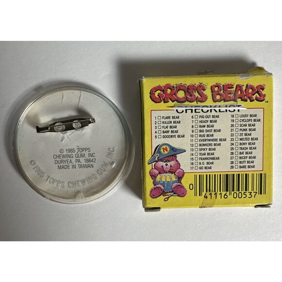 1985 Topps Gross Bears MELTED BEAR Vintage Big Bad Button Pin Garbage Pail Kids - Picture 2 of 7